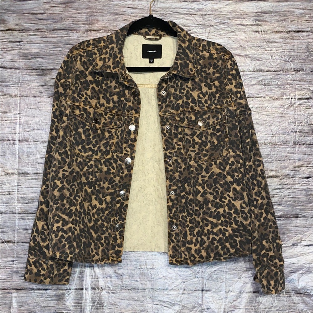 Express Leopard Print Denim Jacket - image 3